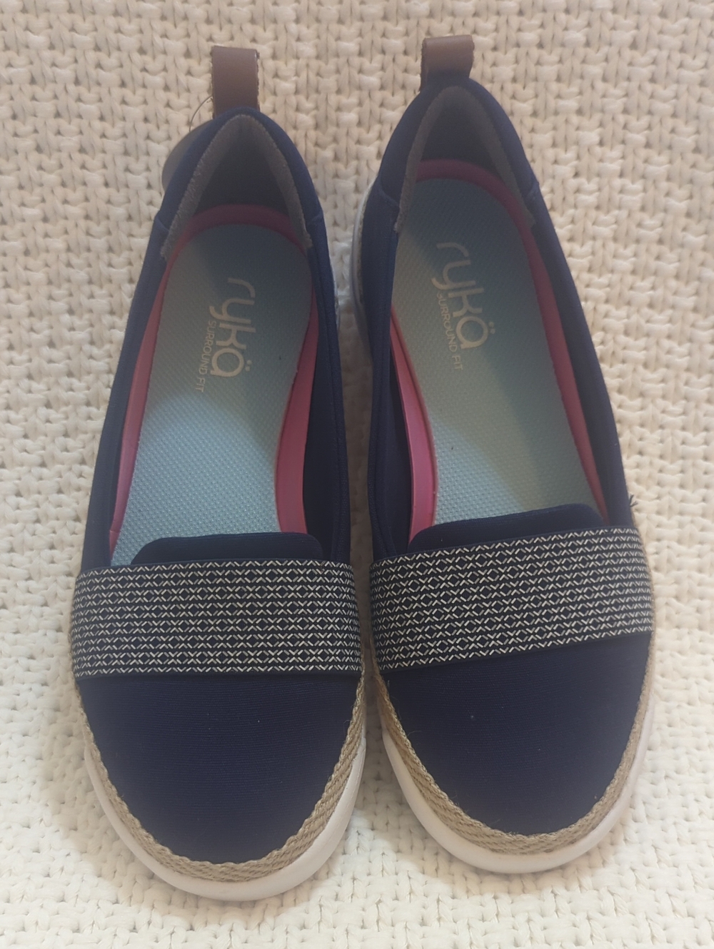 Ryka Navy and Pink Slip-On Espadrille Flats